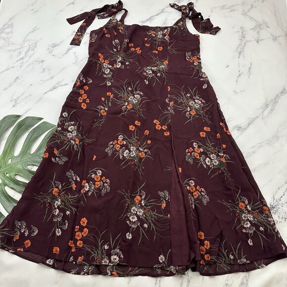 Reformation Twilight Midi Dress Size 18 Emmeline Purple Poppy Floral Tie Sleeve - Picture 2 of 12